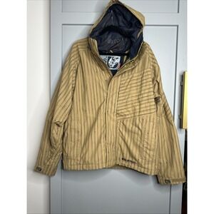 Burton Men's Size S The White Collection Striped Hooded Parka Winter Ski Jacket